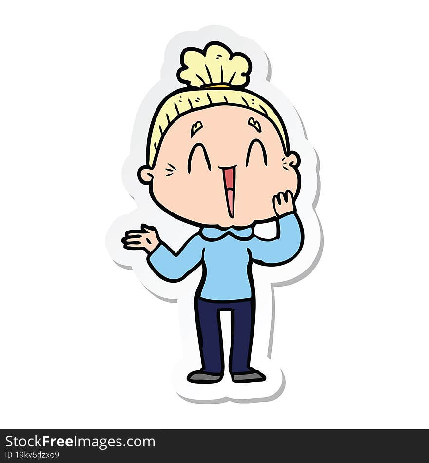 Sticker Of A Cartoon Happy Old Lady