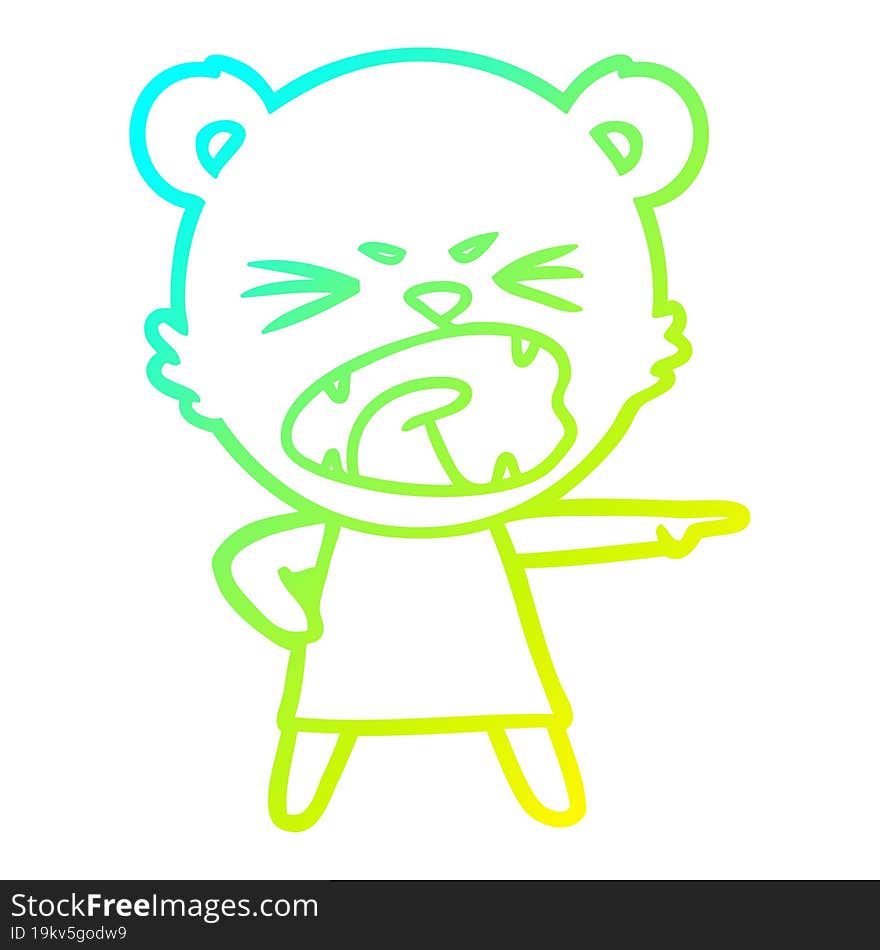 cold gradient line drawing of a angry cartoon bear in dress shouting