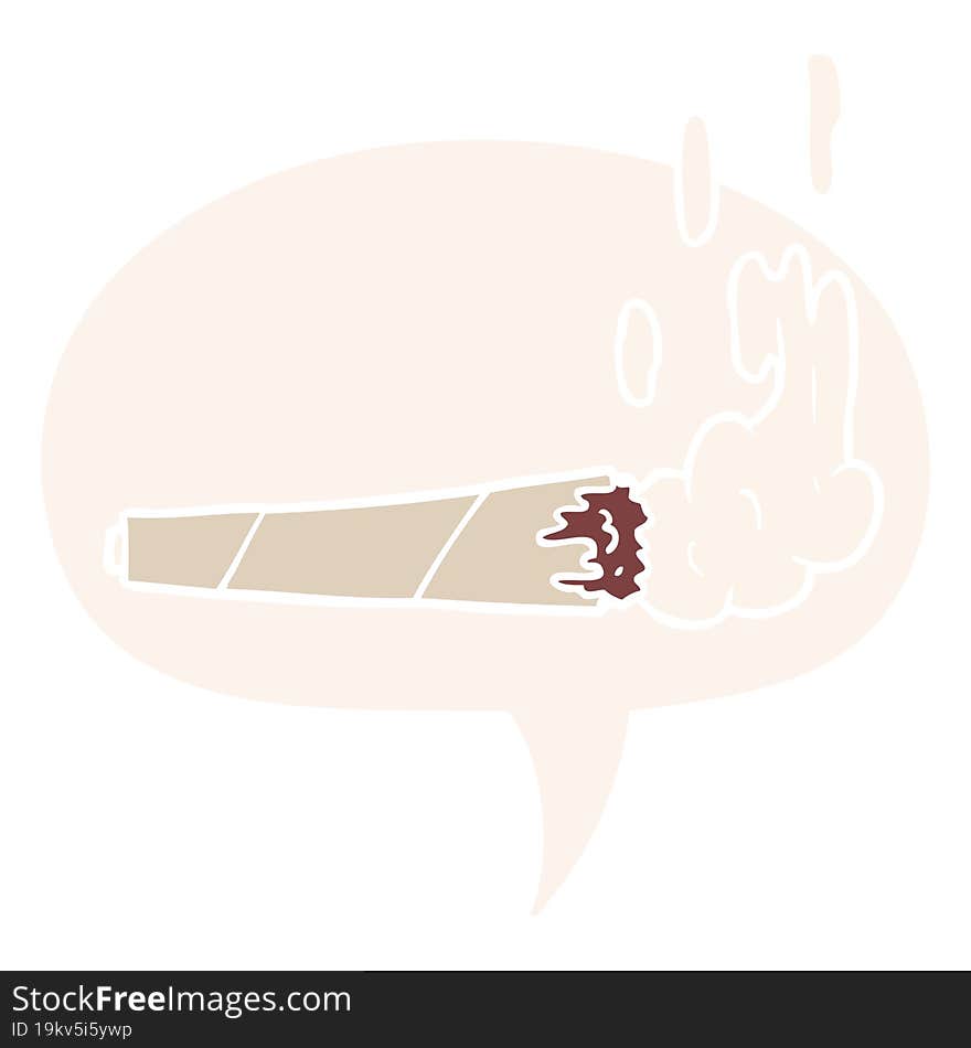 cartoon marijuiana joint and speech bubble in retro style