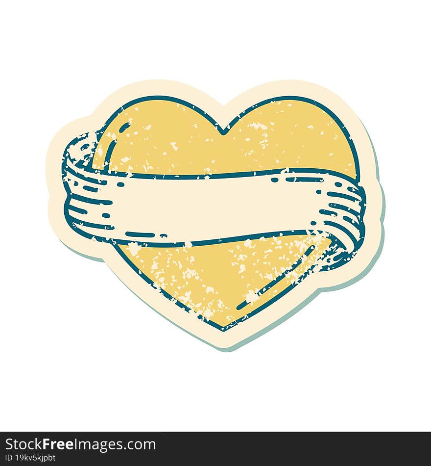 Distressed Sticker Tattoo Style Icon Of A Heart And Banner