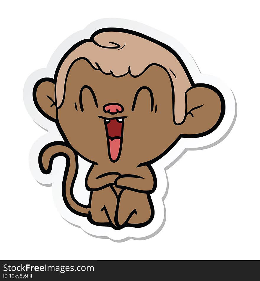 sticker of a cartoon laughing monkey