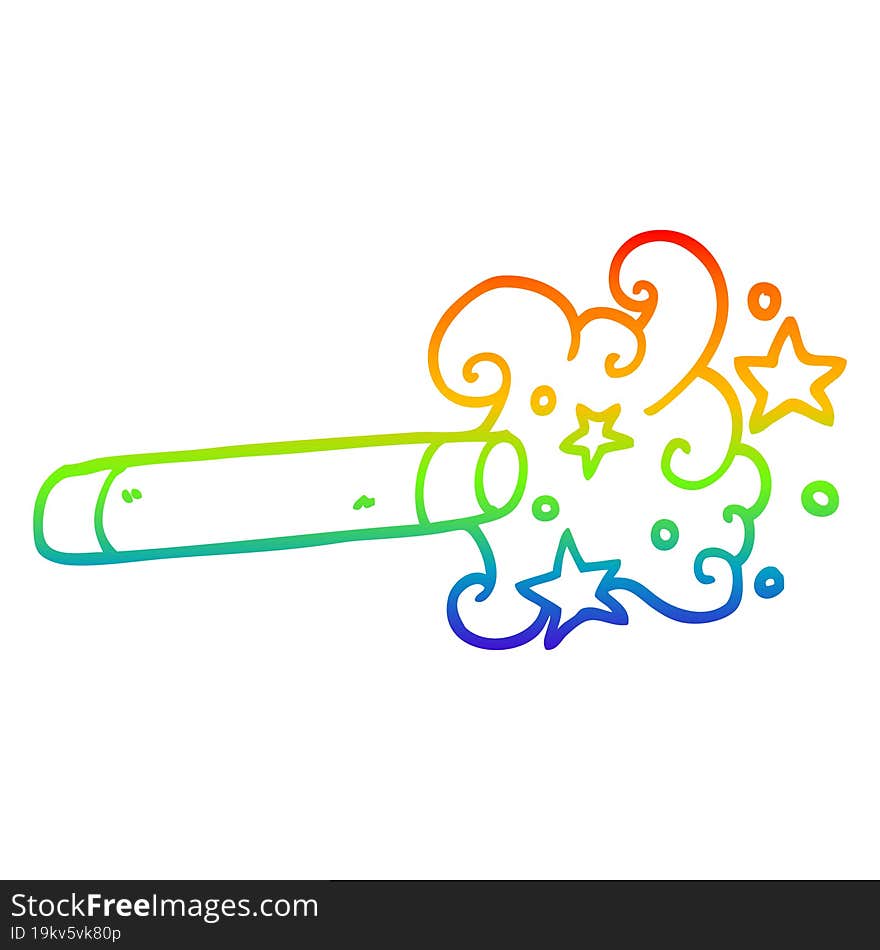 rainbow gradient line drawing cartoon magician wand