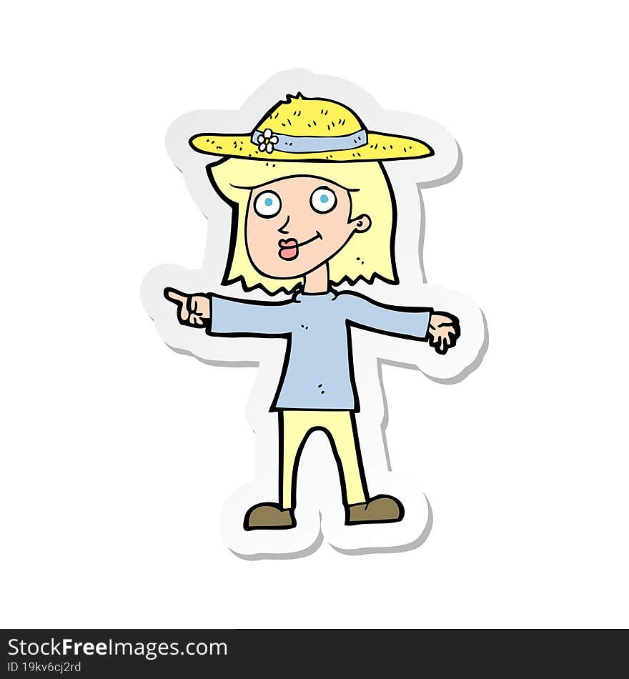 sticker of a cartoon woman wearing hat