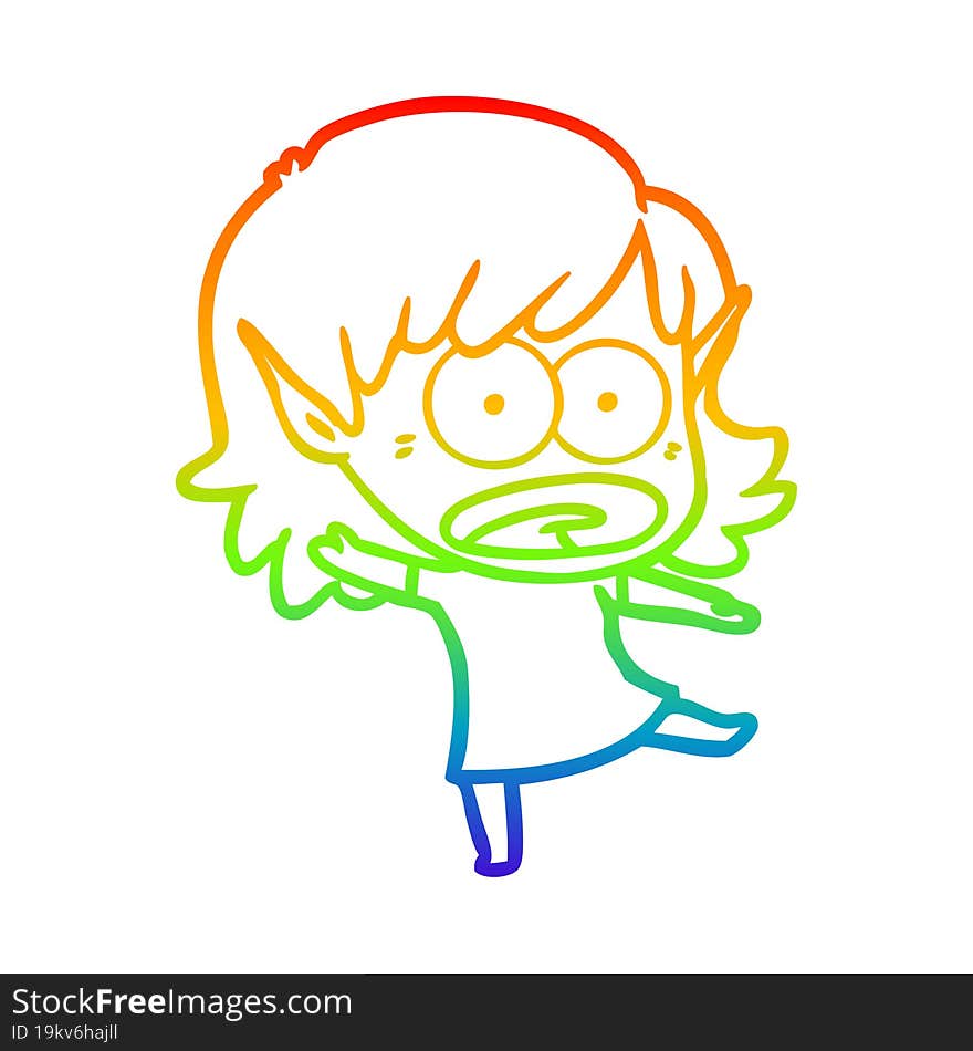 rainbow gradient line drawing cartoon shocked elf girl