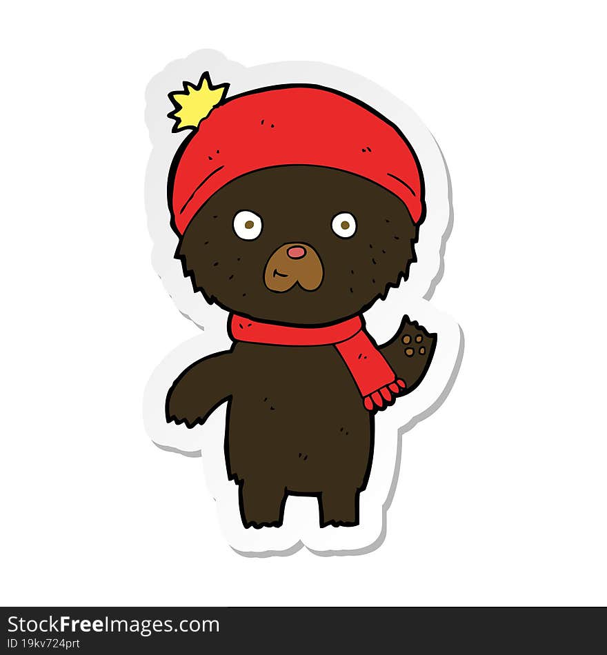 Sticker Of A Cartoon Waving Black Bear