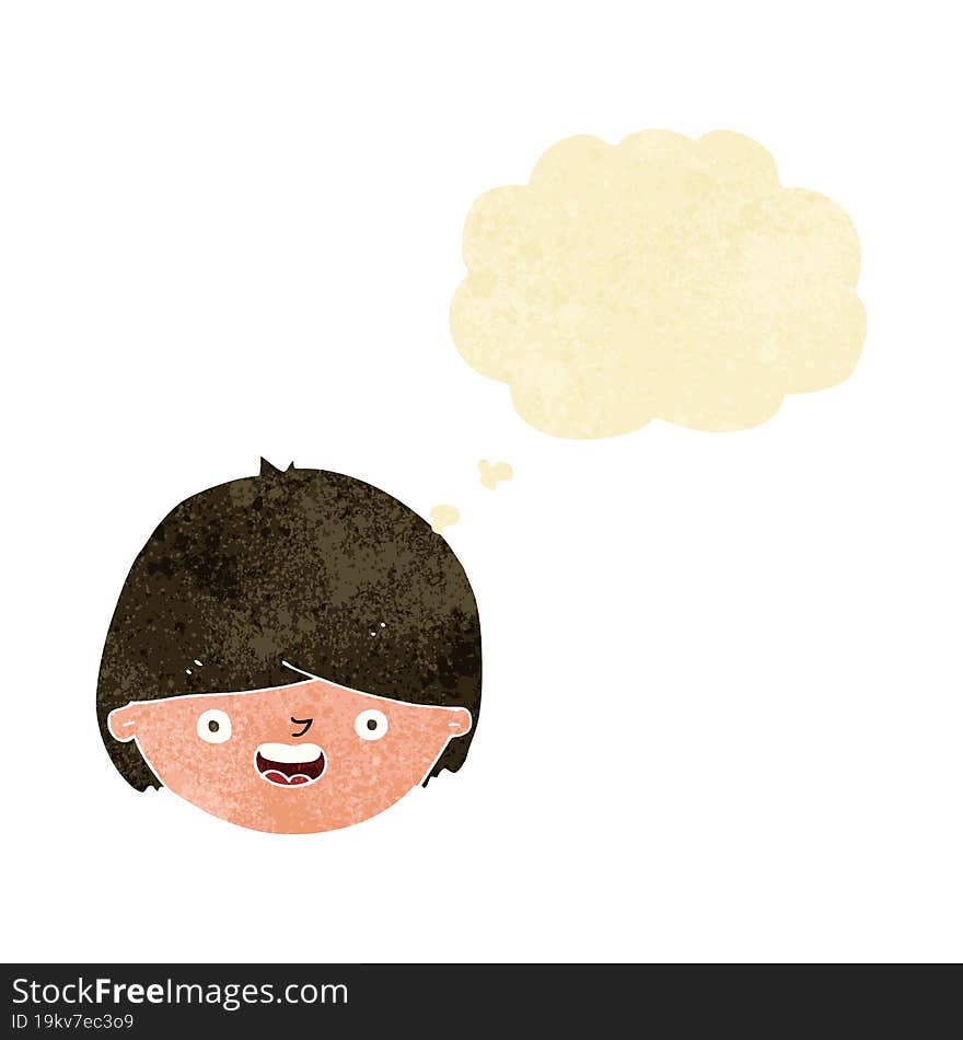 cartoon happy face with thought bubble