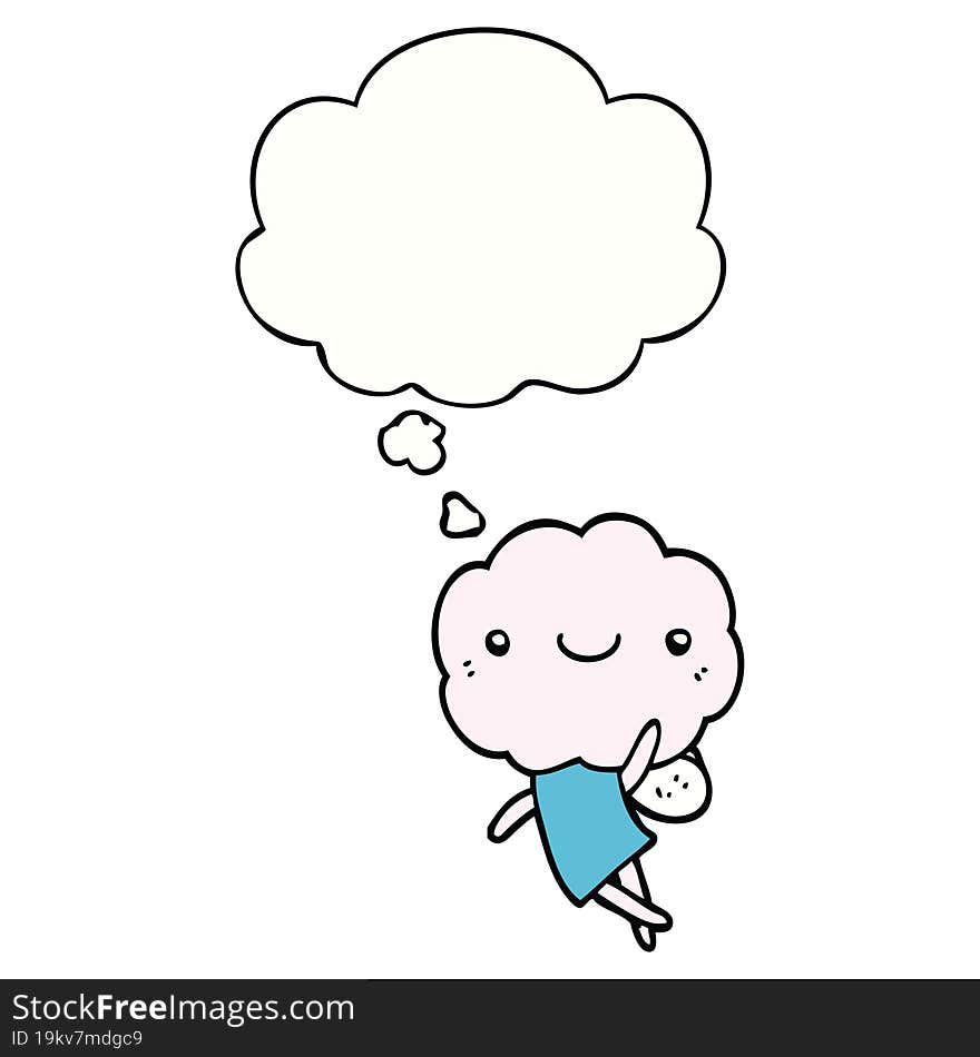 cute cloud head creature with thought bubble. cute cloud head creature with thought bubble