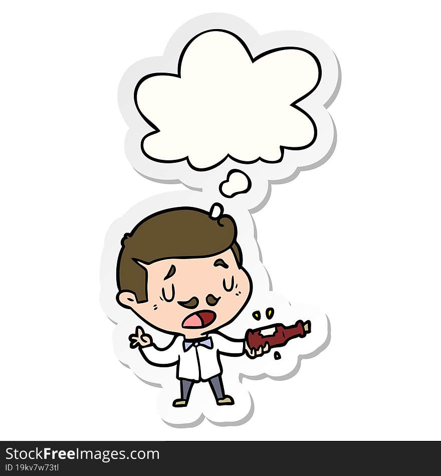 cartoon wine expert with thought bubble as a printed sticker