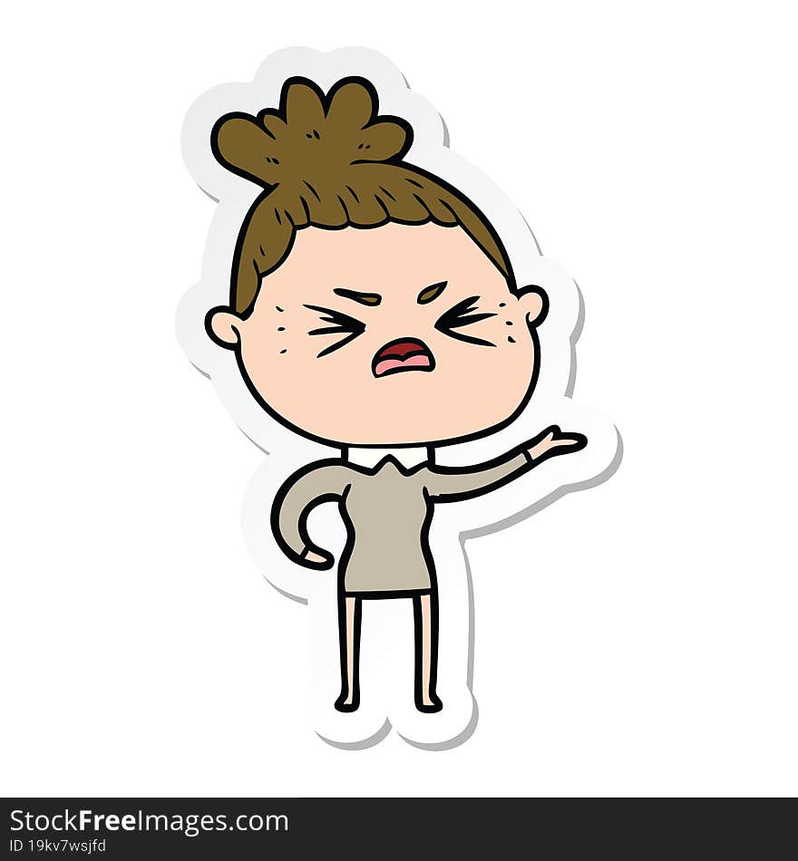 sticker of a cartoon angry woman