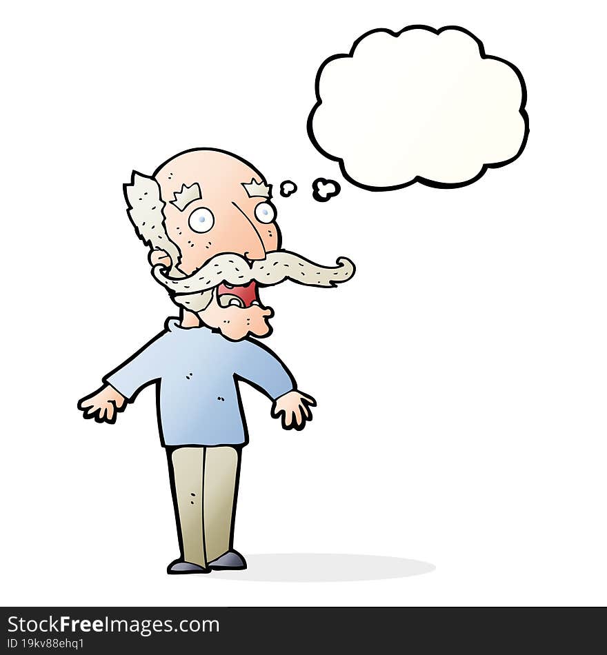 cartoon old man gasping in surprise with thought bubble