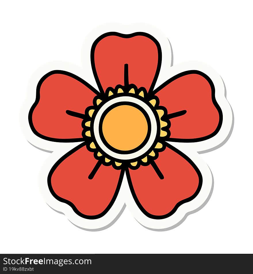 sticker of tattoo in traditional style of a flower. sticker of tattoo in traditional style of a flower