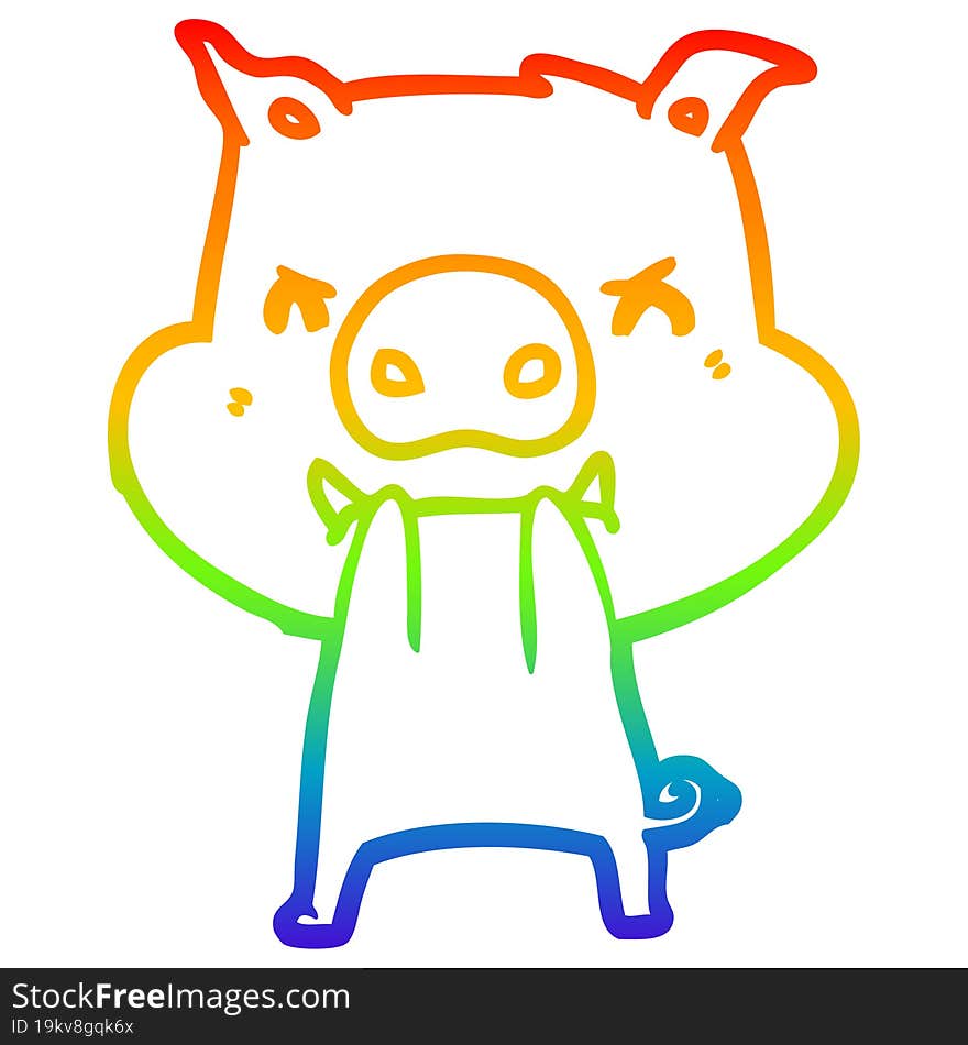 rainbow gradient line drawing angry cartoon pig