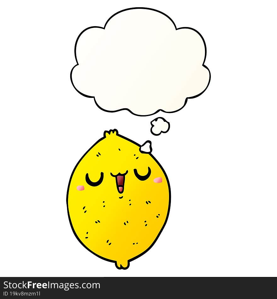 Cartoon Happy Lemon And Thought Bubble In Smooth Gradient Style