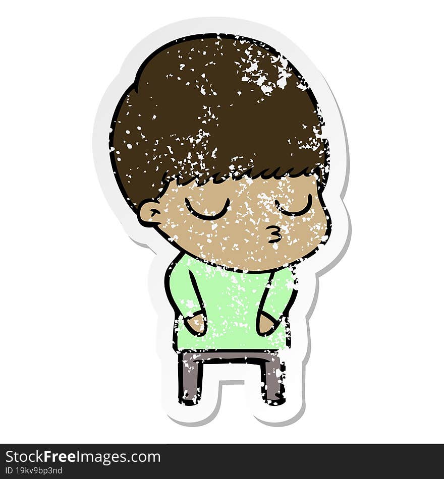 distressed sticker of a cartoon calm boy