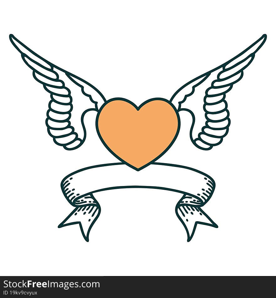 tattoo with banner of a heart with wings