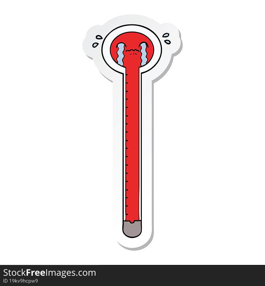 sticker of a cartoon thermometer crying