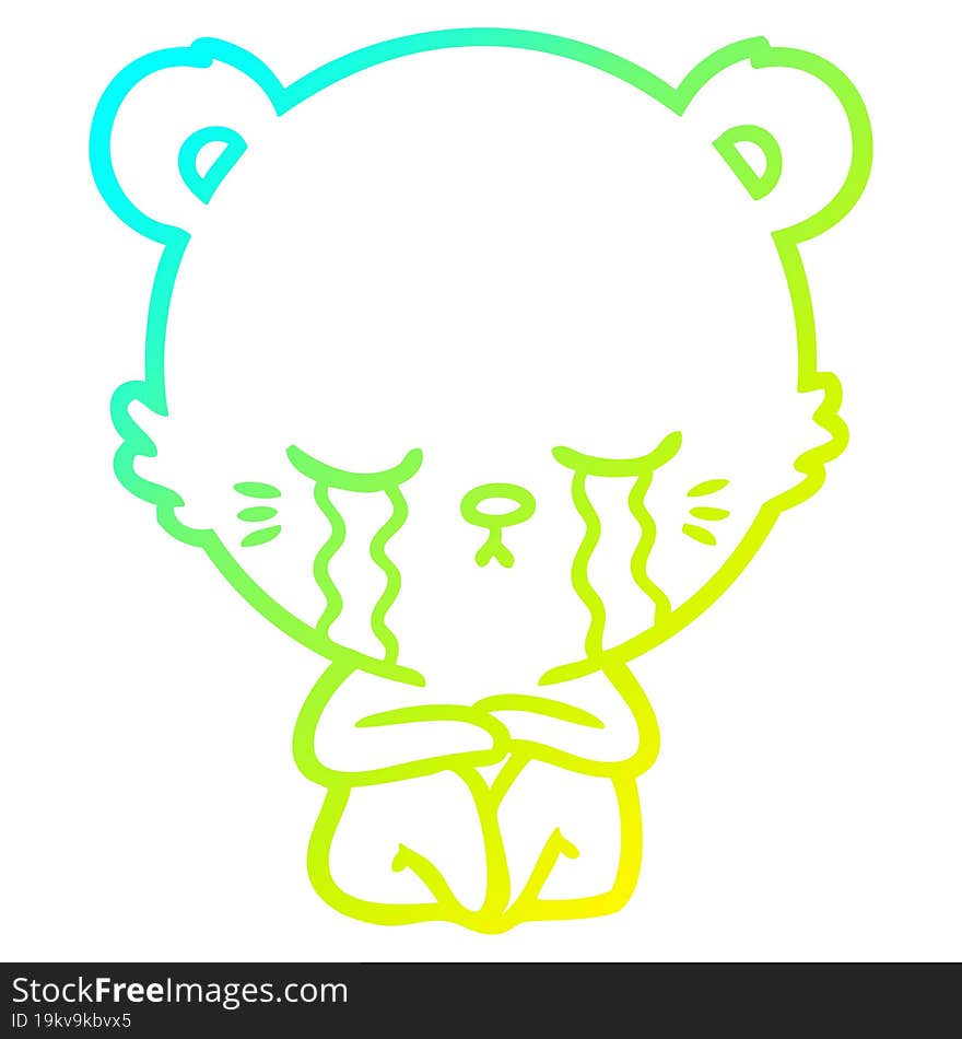 Cold Gradient Line Drawing Crying Cartoon Polarbear