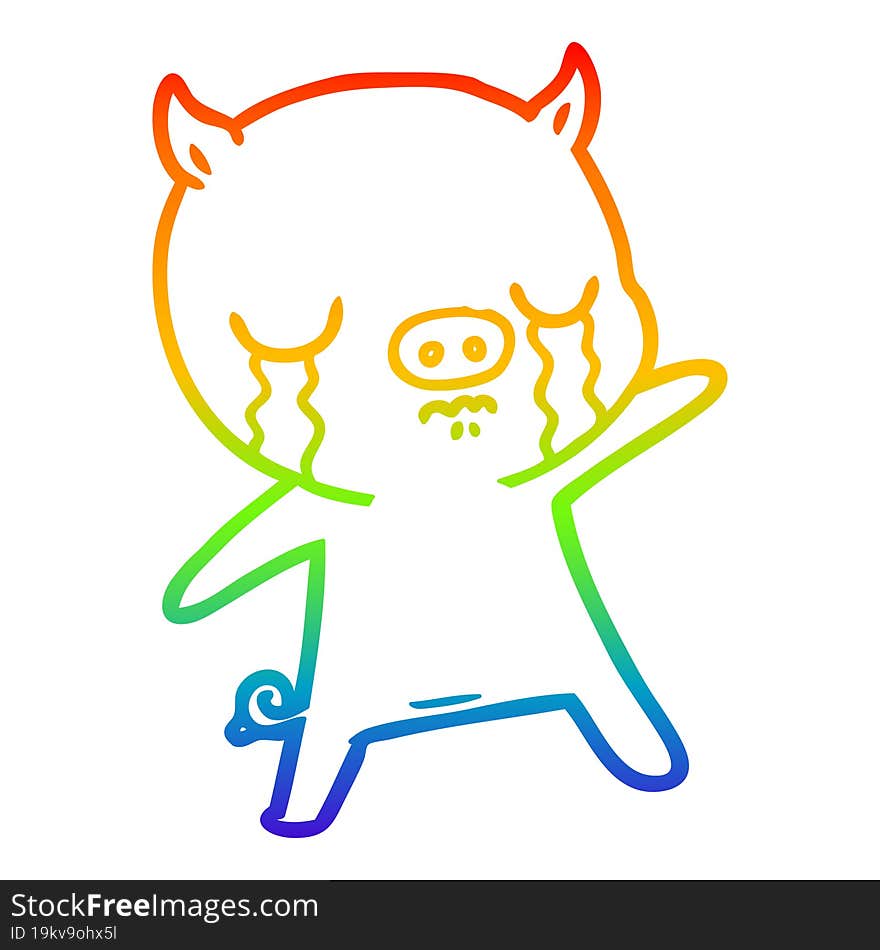 Rainbow Gradient Line Drawing Cartoon Pig Crying