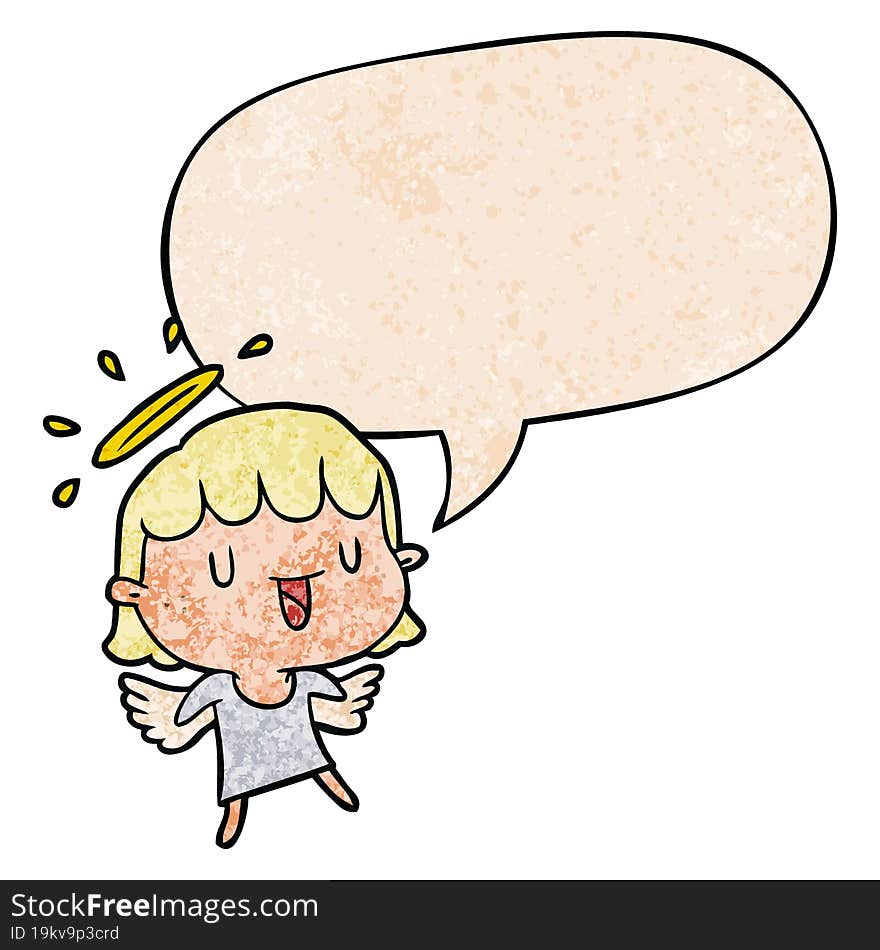 cute cartoon angel and speech bubble in retro texture style