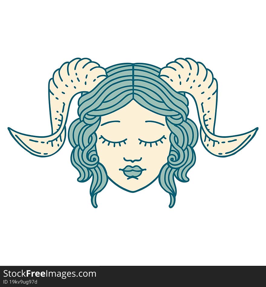 Retro Tattoo Style tiefling character face. Retro Tattoo Style tiefling character face