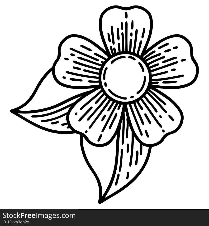 black line tattoo of a flower