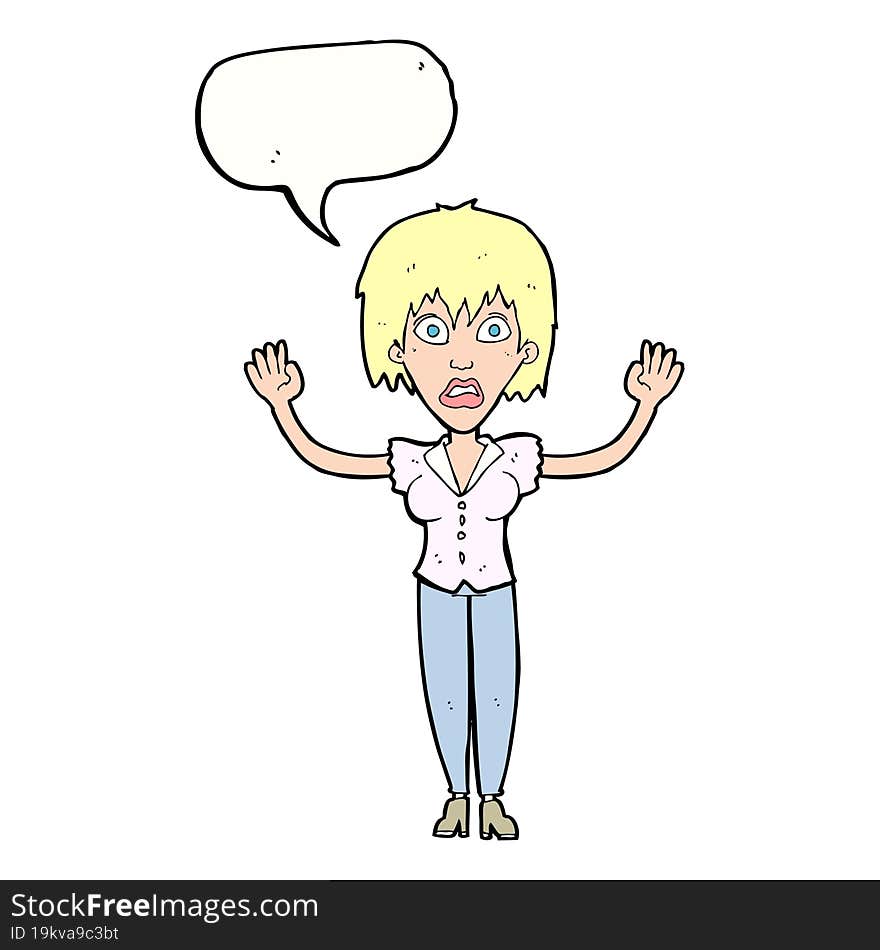 cartoon woman stressing out with speech bubble