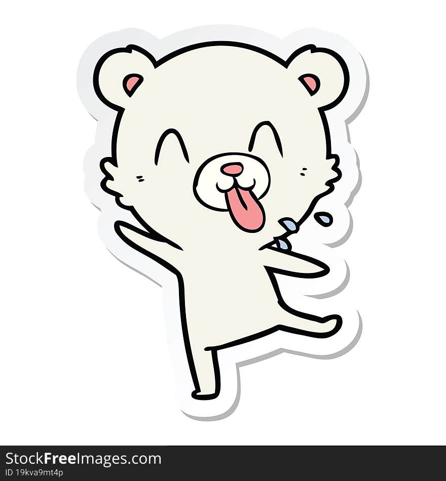 sticker of a rude cartoon polar bear sticking out tongue