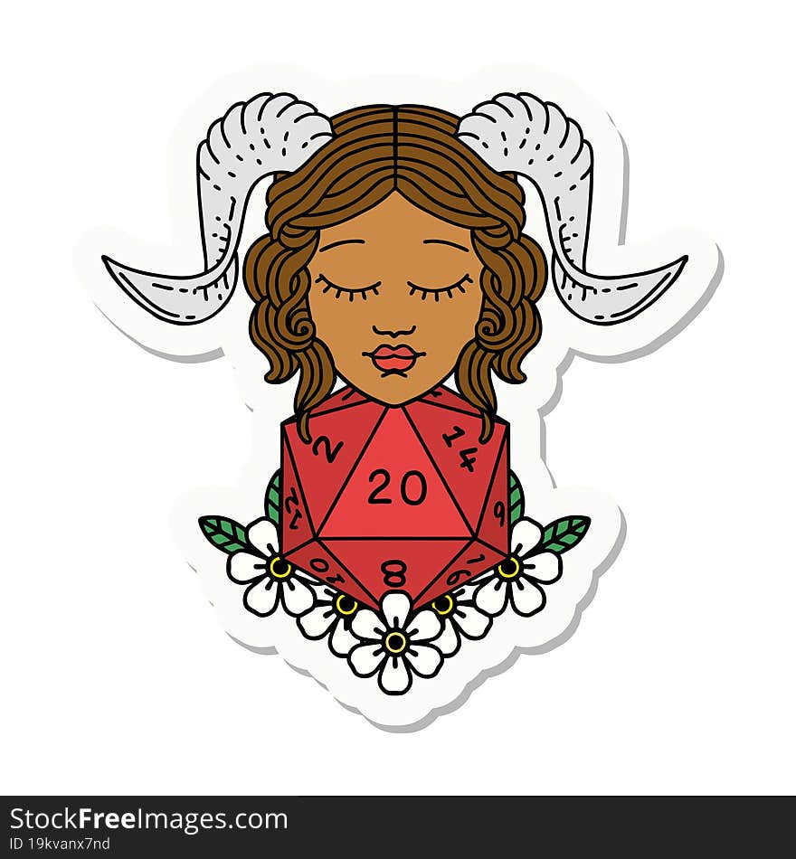 tiefling with natural 20 D20 dice roll sticker