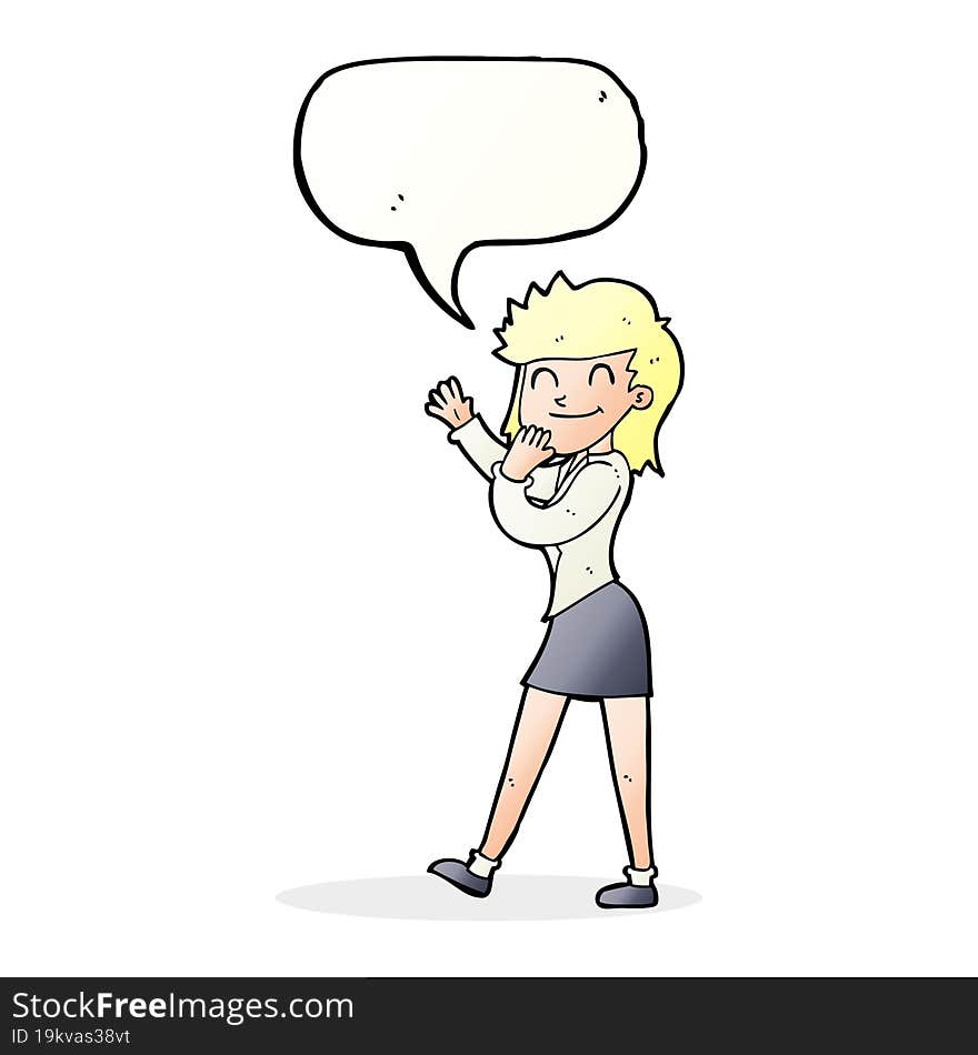 Cartoon Happy Businesswoman With Speech Bubble