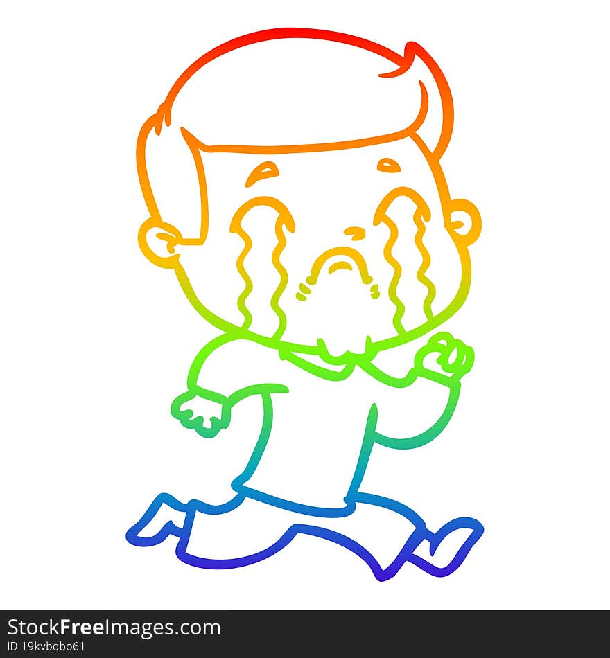 rainbow gradient line drawing cartoon man crying