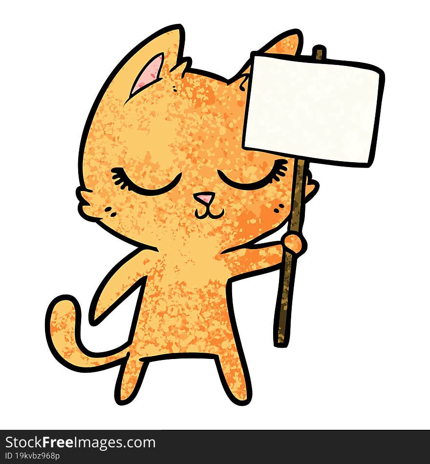 calm cartoon cat with placard. calm cartoon cat with placard