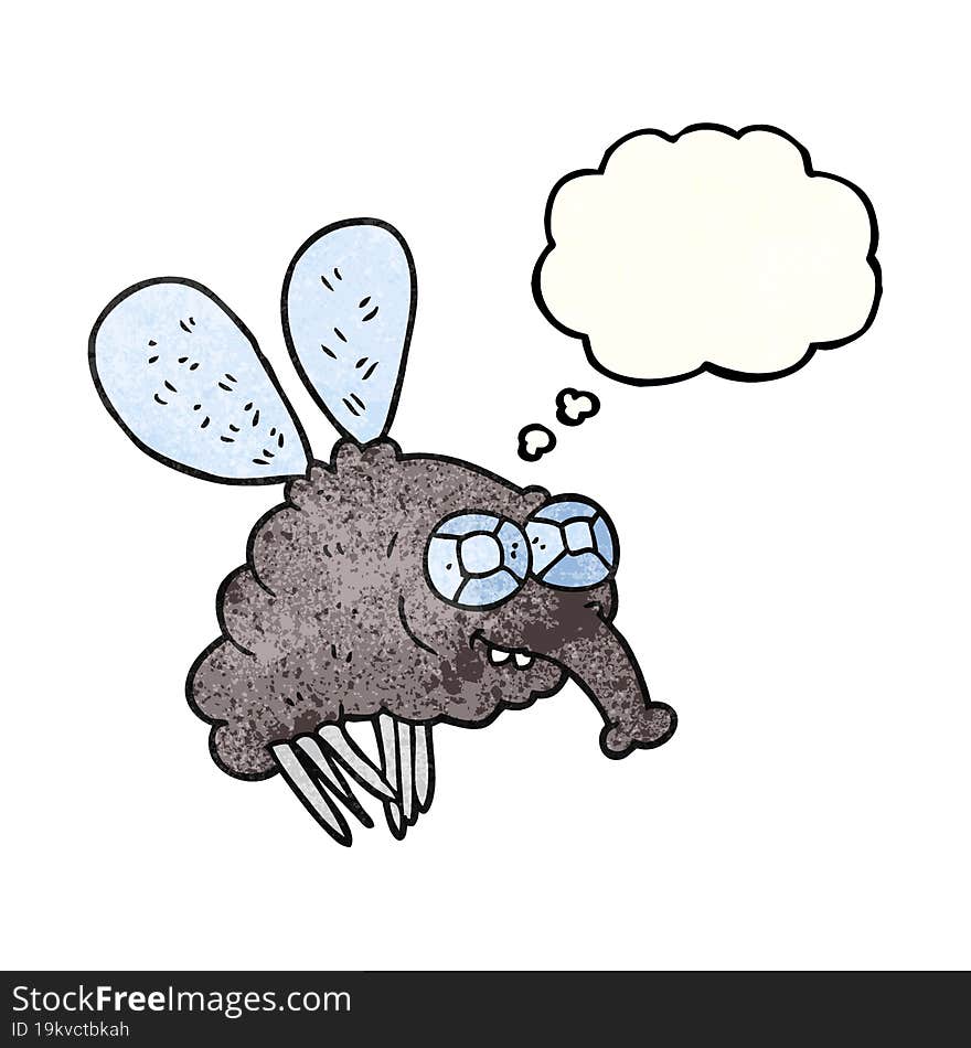 freehand drawn thought bubble textured cartoon fly