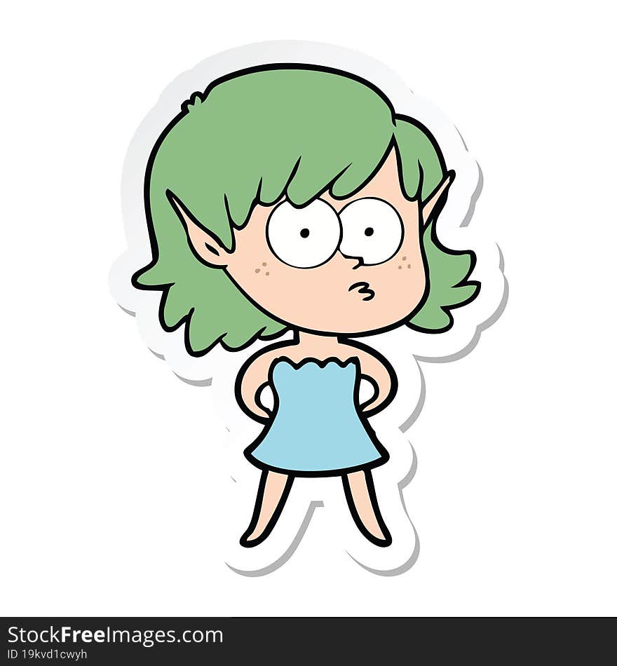 sticker of a cartoon elf girl in dress