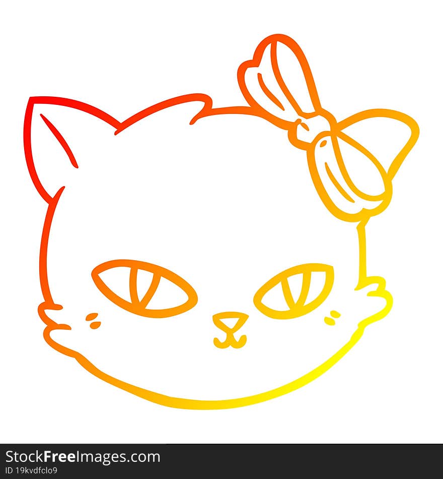 warm gradient line drawing of a cartoon cat wearing bow