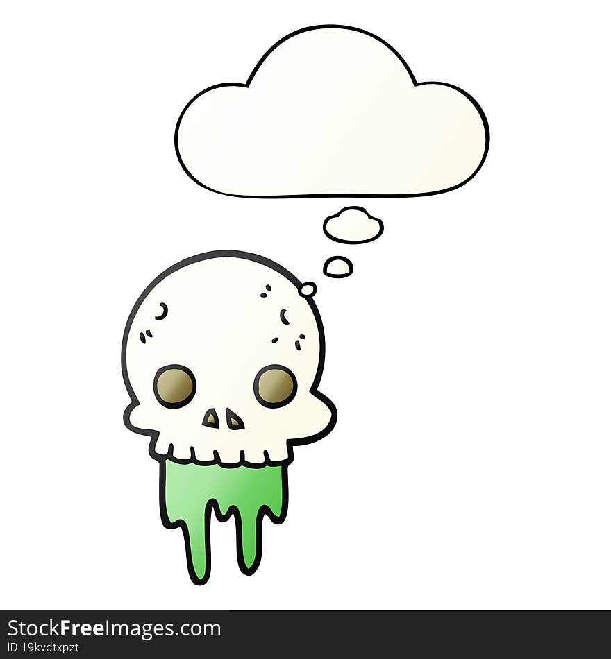 cartoon spooky halloween skull and thought bubble in smooth gradient style