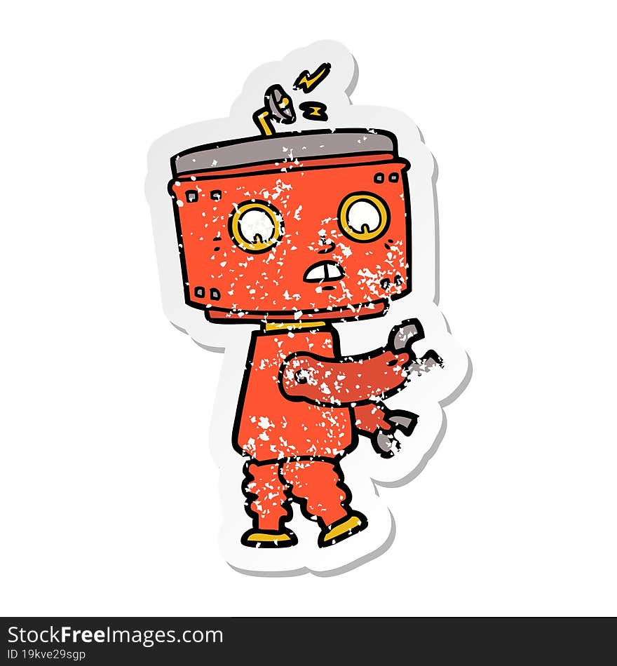 distressed sticker of a cartoon robot