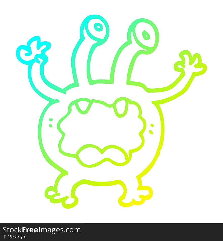 cold gradient line drawing of a cartoon monster