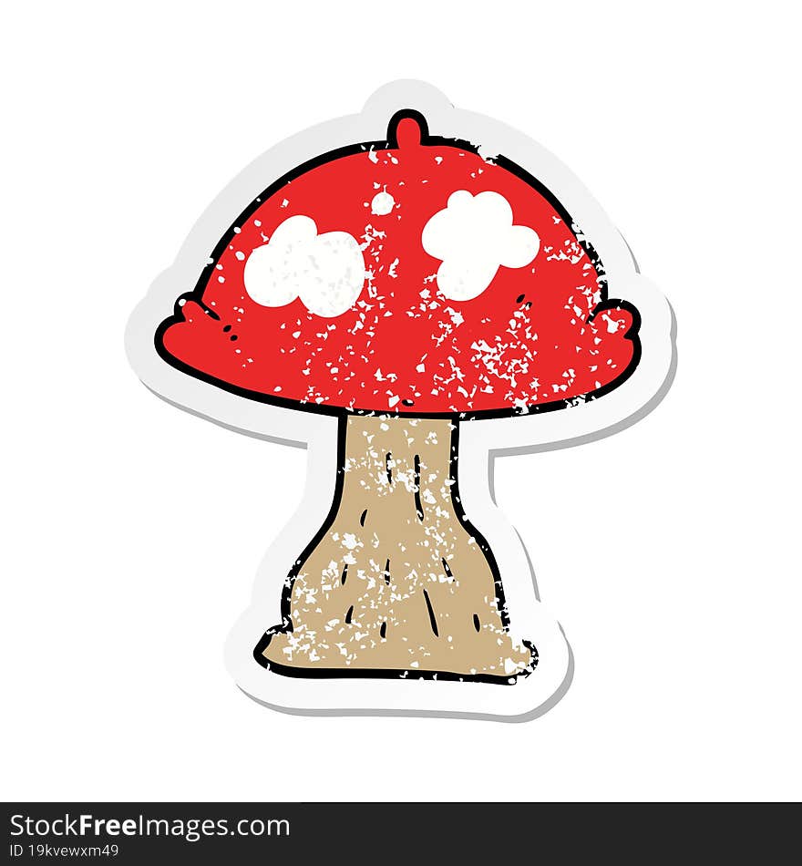 distressed sticker of a cartoon mushroom