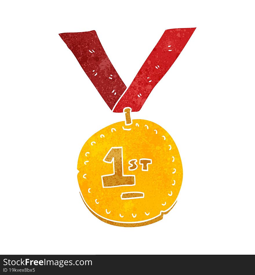 freehand retro cartoon first place medal