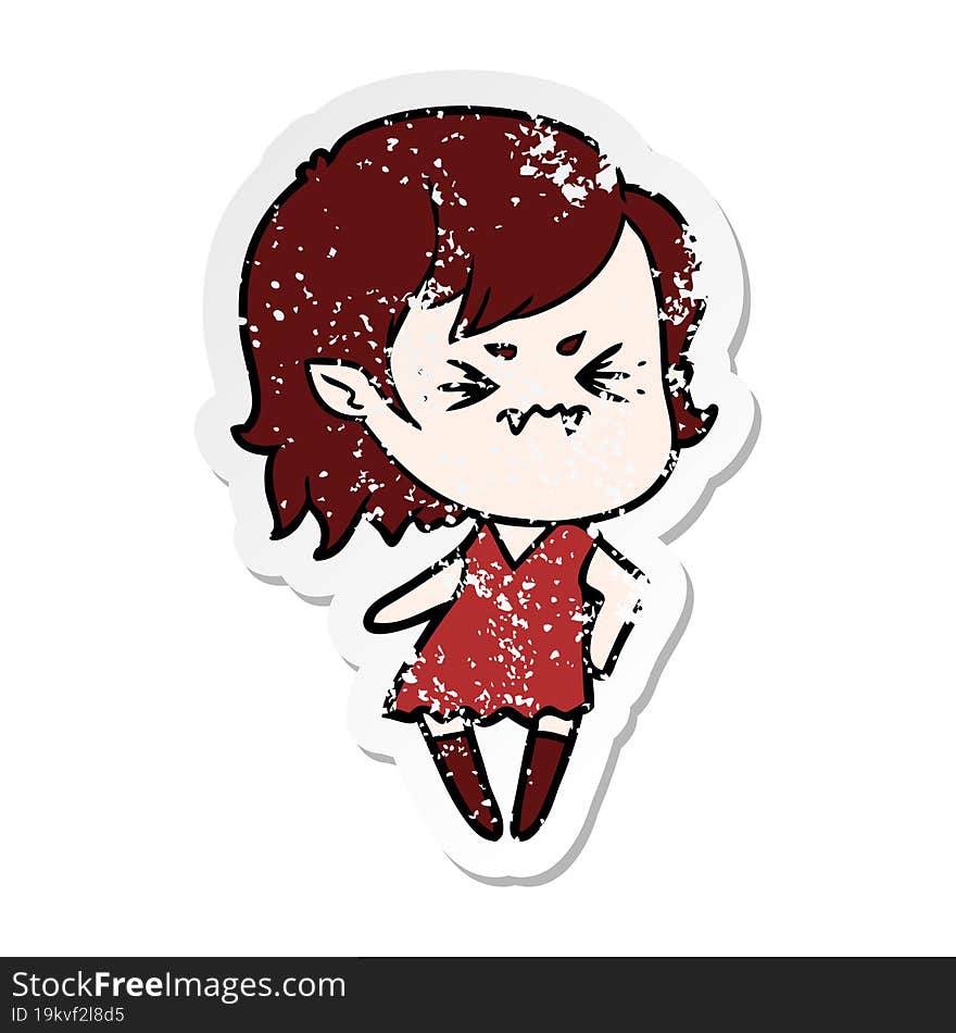 distressed sticker of a annoyed cartoon vampire girl