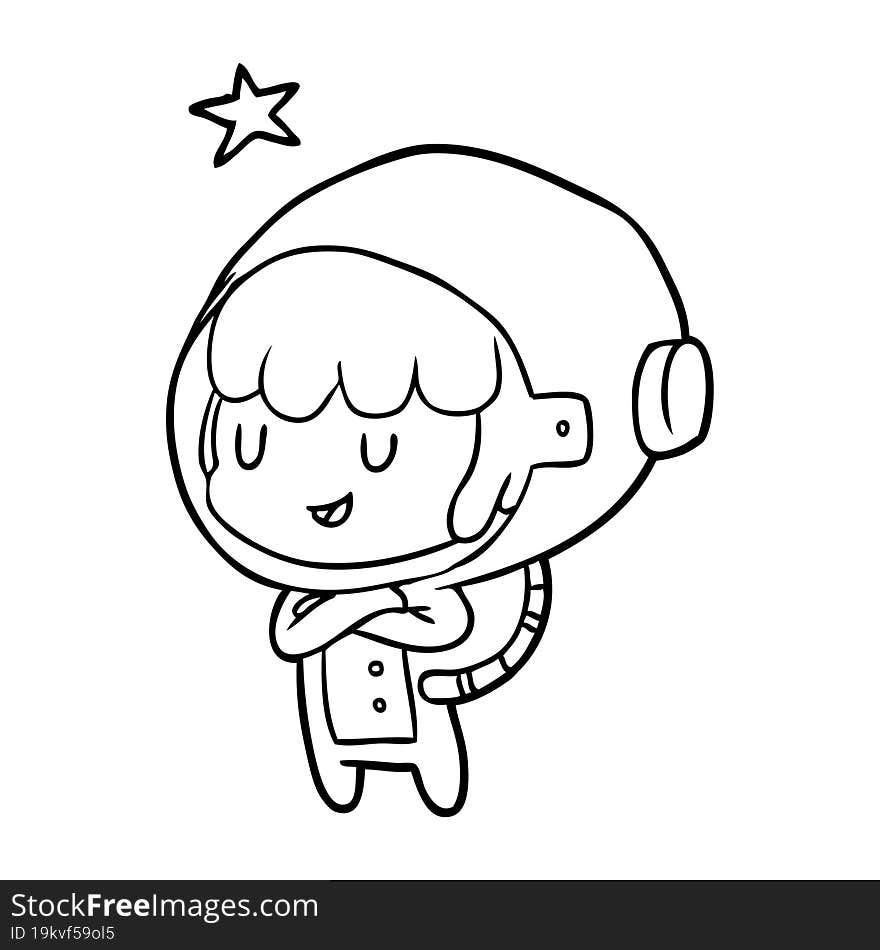 line drawing of a female future astronaut in space suit. line drawing of a female future astronaut in space suit