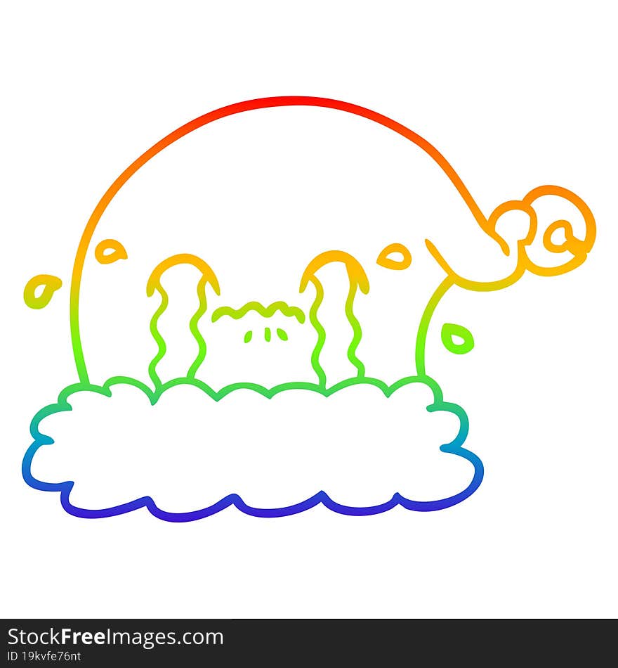 rainbow gradient line drawing cartoon christmas santa hat crying