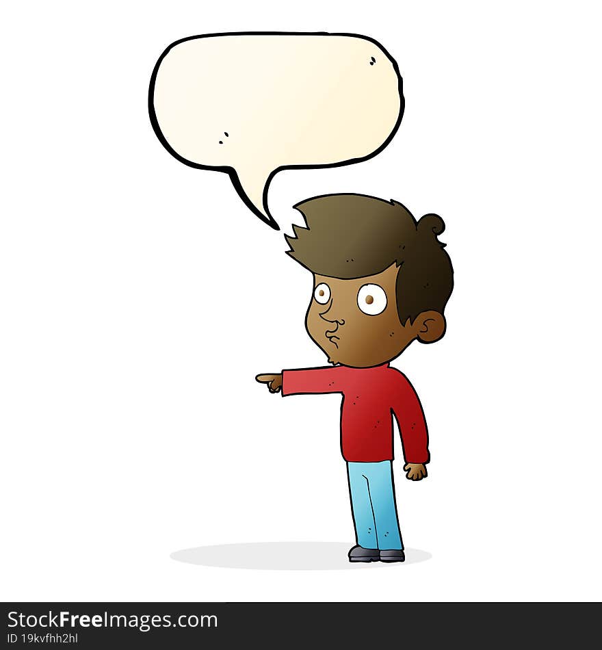 Cartoon Pointing Boy With Speech Bubble