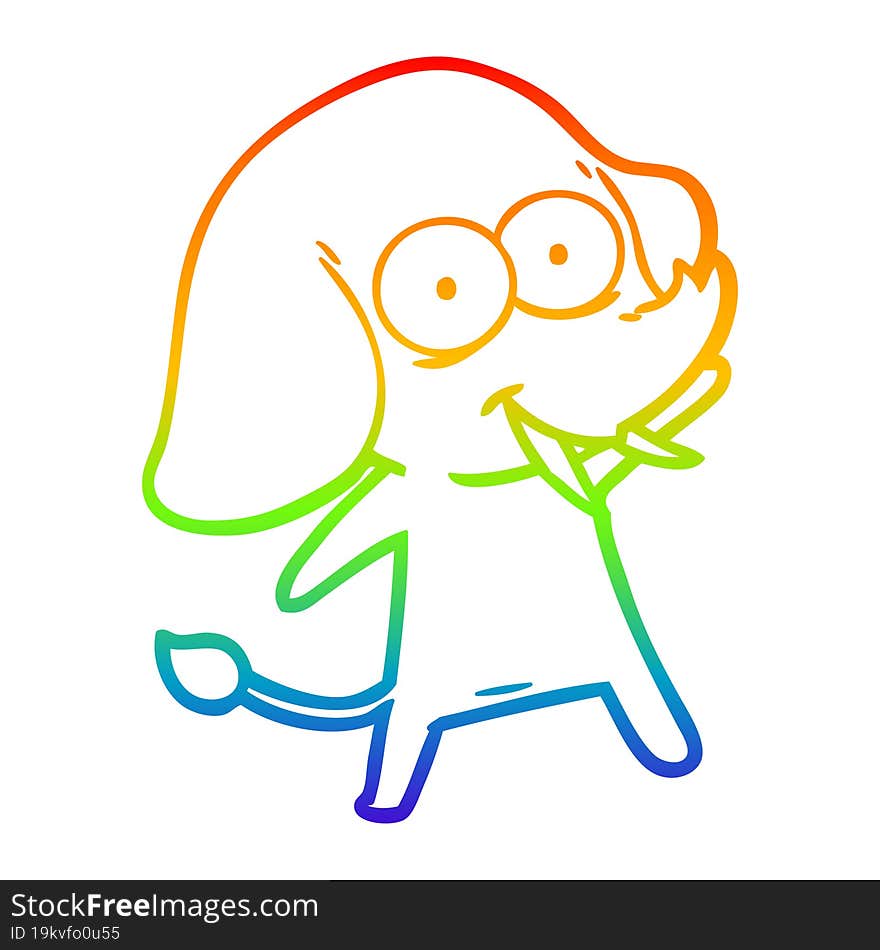 rainbow gradient line drawing happy cartoon elephant