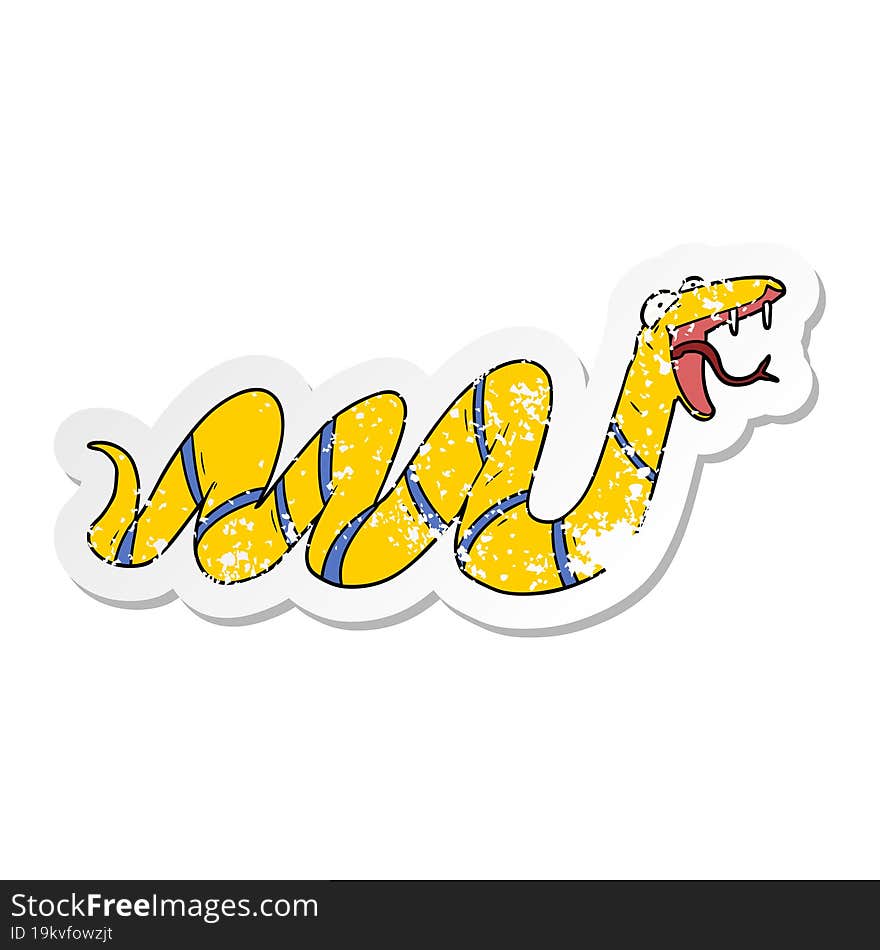 Distressed Sticker Of A Cartoon Crawling Snake