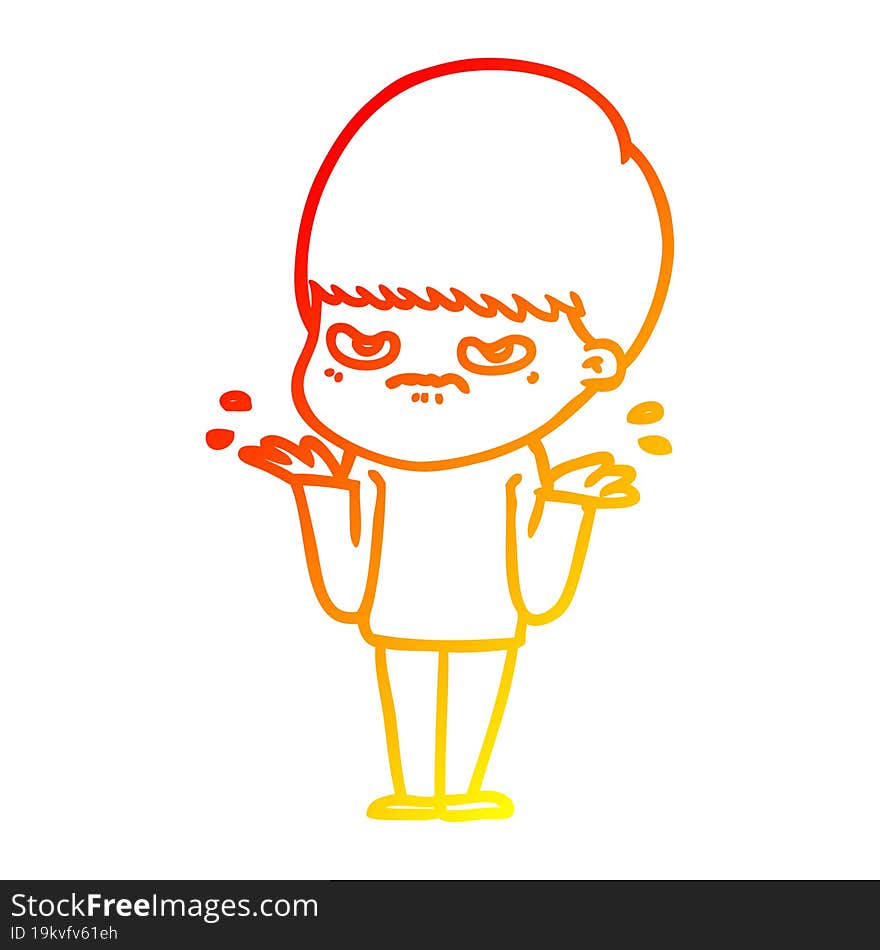 warm gradient line drawing annoyed cartoon boy