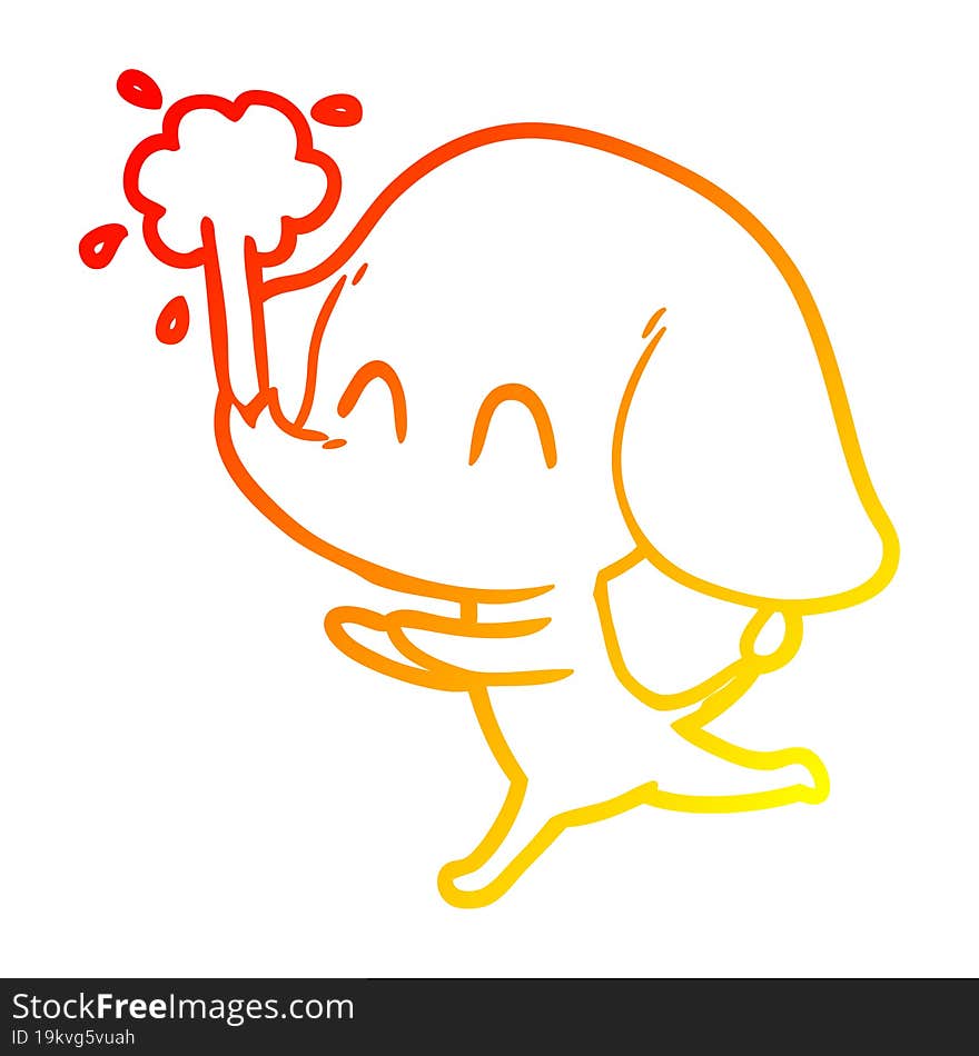 Warm Gradient Line Drawing Cute Cartoon Elephant Spouting Water