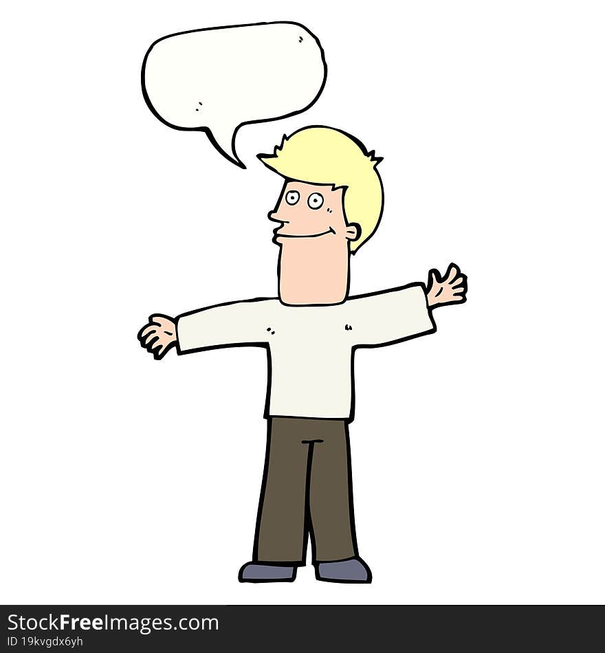 cartoon happy man with speech bubble