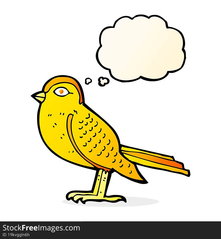 cartoon garden bird with thought bubble