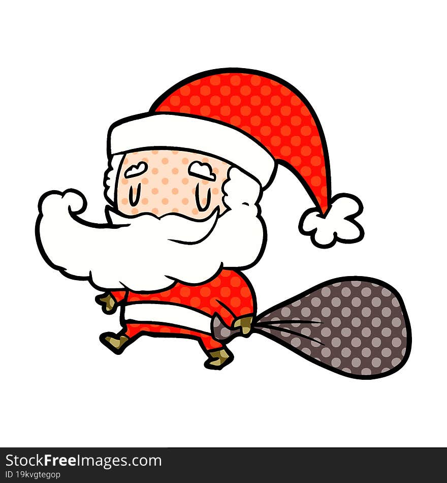 cartoon santa claus carrying sack of presents. cartoon santa claus carrying sack of presents